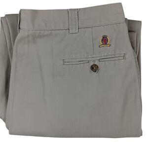 Tommy Hilfiger Vintage Chino Pants 34X31 Khaki Tan Pleated Logo Preppy Crest